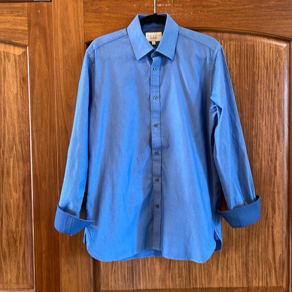 Ted Baker Endurance Blue Textured Long Sleeve Cuff Button Down Shirt Sz M - Picture 2 of 10